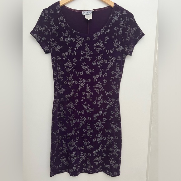 Vintage stretch jersey dazzling body on dress—deep purple, size M! - Picture 2 of 5